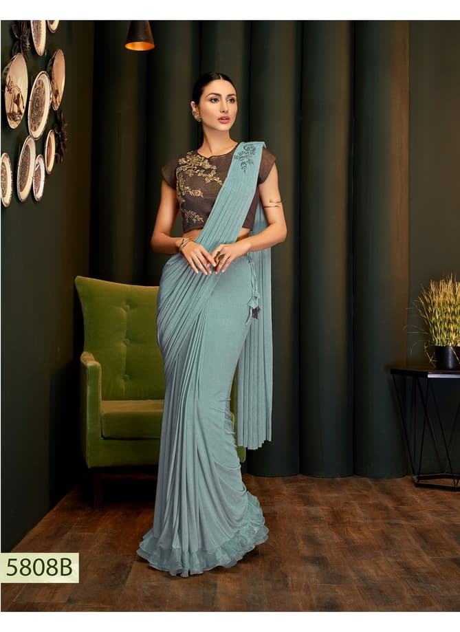 Mohmanthan Carmella Latest Stylish Party Wear Heavy Designer Heavy Handwork Embroidery Lycra Saree Collection 